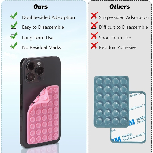 4 Pcs Silicone Suction Phone Case Mount Holder, Double Sided Suction Cup Phone Mount Hands-Free Strong Grip Holder for Selfies&Videos, Silicon Sticky