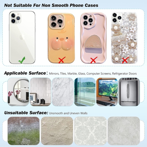 4 Pcs Silicone Suction Phone Case Mount Holder, Double Sided Suction Cup Phone Mount Hands-Free Strong Grip Holder for Selfies&Videos, Silicon Sticky