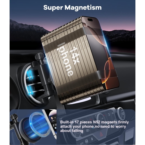 A Magnetic Round Vent Car Phone Holder for Jeep Wrangler JL(2018-2025) Gradiator Compass (2009-2016), Air Vent Car Mount Compatible with MagSafe for
