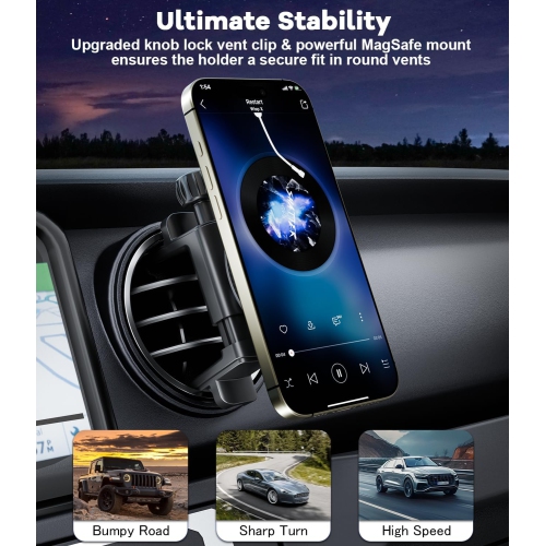 A Magnetic Round Vent Car Phone Holder for Jeep Wrangler JL(2018-2025) Gradiator Compass (2009-2016), Air Vent Car Mount Compatible with MagSafe for