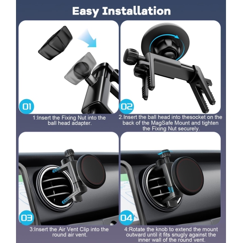 A Magnetic Round Vent Car Phone Holder for Jeep Wrangler JL(2018-2025) Gradiator Compass (2009-2016), Air Vent Car Mount Compatible with MagSafe for
