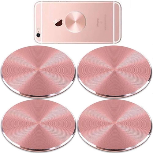 S Cute Pink Metal Plates Set 4 Pack for Magnetic Car Mount. Kit of 4 Rose Gold Round Discs Without Holes for Phone Holder, Case. Strong 3M Adhesive