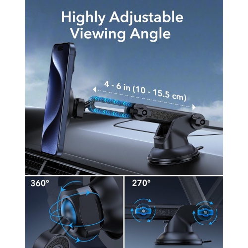 E for MagSafe Car Mount[2300g N52H Magnet], Magnetic Phone Holder Car Dashboard/Windshield, Cell Phone Holder Car w 2 MagSafe Rings for iPhone