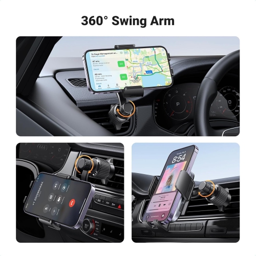 U Car Phone Holder, Never Blocking Vent, Car Vent Phone Mount with 360 Degree Swing Arm Support Cellulaire Auto Compatible for iPhone 14 13 12 Pro