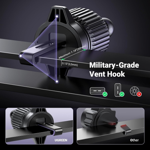 U Car Phone Holder, Never Blocking Vent, Car Vent Phone Mount with 360 Degree Swing Arm Support Cellulaire Auto Compatible for iPhone 14 13 12 Pro