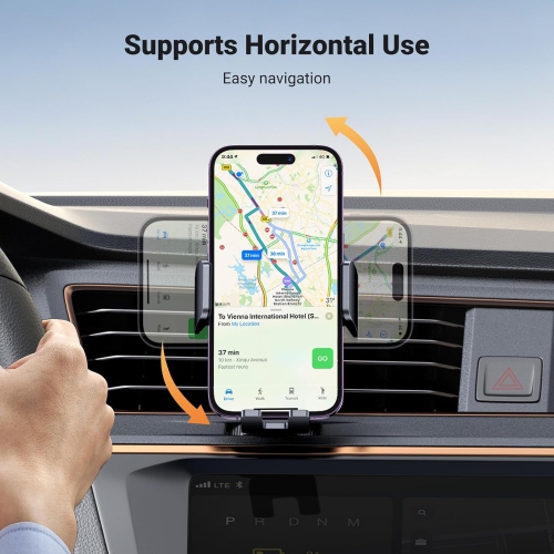U Car Phone Holder, Never Blocking Vent, Car Vent Phone Mount with 360 Degree Swing Arm Support Cellulaire Auto Compatible for iPhone 14 13 12 Pro