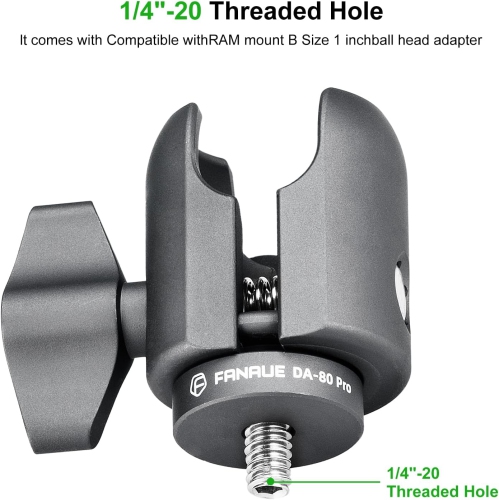 F Single Socket Arm with 1/4-20 Metric Thread Compatible with RAM Mounts B Size Double Socket Arm