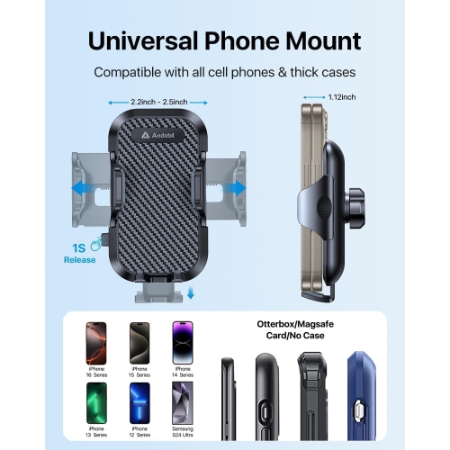 A Phone Holder Car Vent, [Military Sturdy, Firmly Grip & Never Slip] Car Phone Holder Mount Universal Vent Cell Phone Holder Car, Fit for iPhone 16
