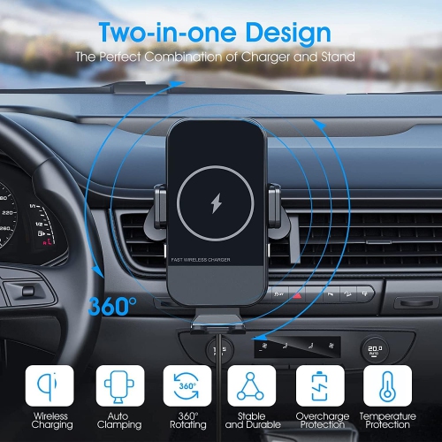 Wireless Car Charger, 15W Qi Fast Charging Auto-Clamping Car Mount, Air Vent Phone Holder Compatible with iPhone, Samsung, LG, Google1