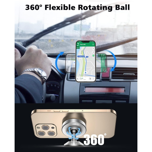 (2-PACK)Magnetic Phone Holder Car, [ 360°Rotating ] Hands-Free Car Phone Holder, [ Strong Magnet ] Universal Dashboard Magnetic Cell Phone Holder Car