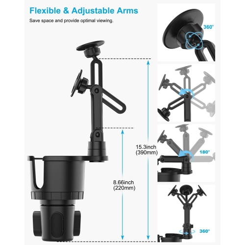 for Magsafe Car Mount Cup Holder - [Bottle Friendly] Magnetic Phone Holder for Car Cup Stand Expander with Height Adjustable Arm, Vent Phone Mount