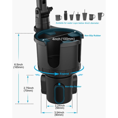 for Magsafe Car Mount Cup Holder - [Bottle Friendly] Magnetic Phone Holder for Car Cup Stand Expander with Height Adjustable Arm, Vent Phone Mount