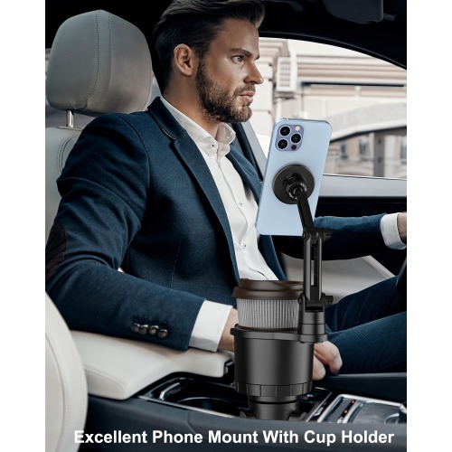 for Magsafe Car Mount Cup Holder - [Bottle Friendly] Magnetic Phone Holder for Car Cup Stand Expander with Height Adjustable Arm, Vent Phone Mount