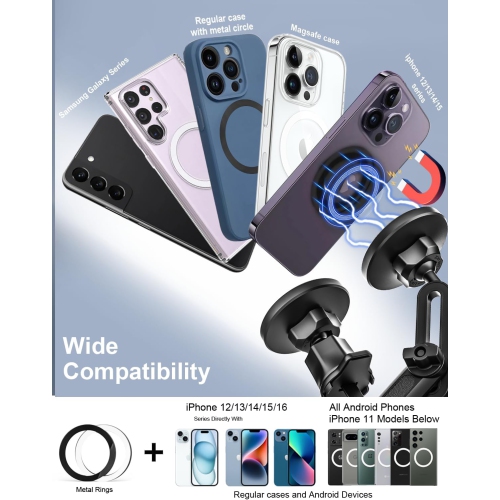 for Magsafe Car Mount Cup Holder - [Bottle Friendly] Magnetic Phone Holder for Car Cup Stand Expander with Height Adjustable Arm, Vent Phone Mount