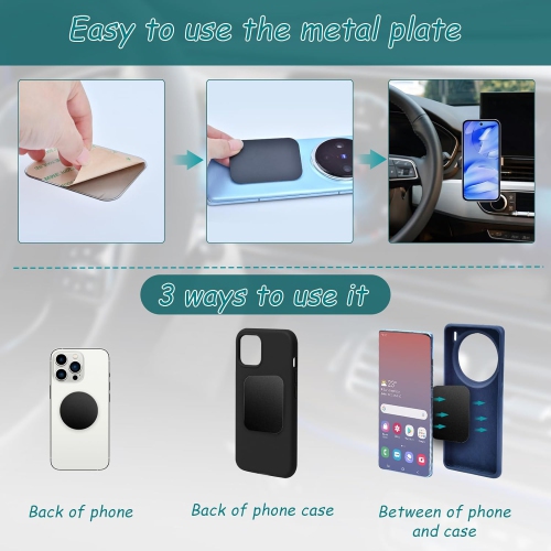 F Metal Plates for Magnetic Car Phone Holder Cradle, Thin Round Steel Sheets Mount Metal Plates with Adhesive for Magnetic Phone Mount Universal