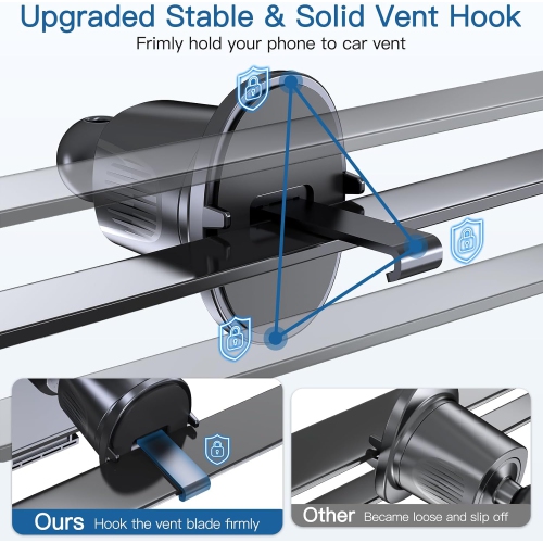 U Latest Upgraded Car Air Vent Phone Mount,Metal Steel Hook,Ultra Stable & Secure,Easy Operation,360°Rotation,Case Friendly,Compatible for All iPhone