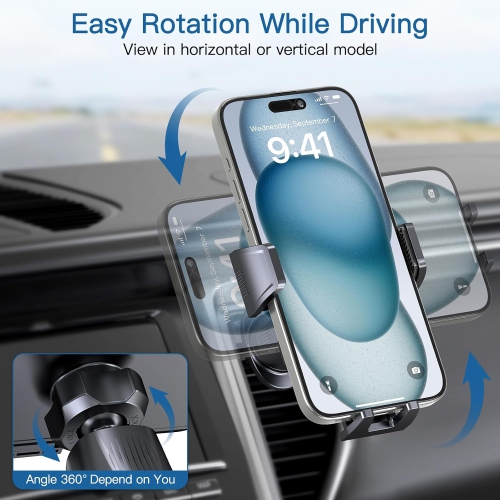 U Latest Upgraded Car Air Vent Phone Mount,Metal Steel Hook,Ultra Stable & Secure,Easy Operation,360°Rotation,Case Friendly,Compatible for All iPhone