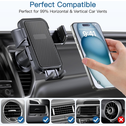 U Latest Upgraded Car Air Vent Phone Mount,Metal Steel Hook,Ultra Stable & Secure,Easy Operation,360°Rotation,Case Friendly,Compatible for All iPhone