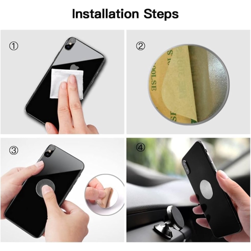 Replacement Metal Plates Set for Magnetic Car Mount, Wall, Phone Holder. 16 Large Silver Iron Discs Without Holes for Magnets. 3M Adhesive Thin Steel