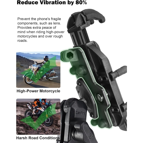 W Motorcycle Phone Mount with Vibration Dampener for 4.7 - 7.0 Cellphone, Anti Vibration Motorcycle Cell Phone Holder, Suitable for Handlebar and