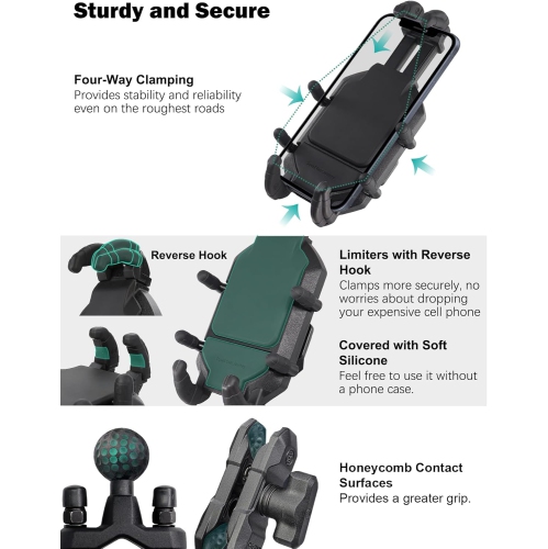 W Motorcycle Phone Mount with Vibration Dampener for 4.7 - 7.0 Cellphone, Anti Vibration Motorcycle Cell Phone Holder, Suitable for Handlebar and