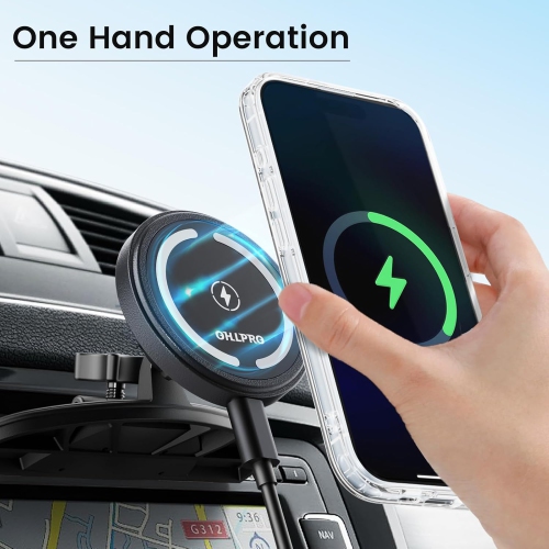 O for 15W MagSafe Car Mount Charger for iPhone 16, Fast Wireless Charging, Magnetic CD Slot Holder with 3M Adhesive Base for Dashboard, Aluminum