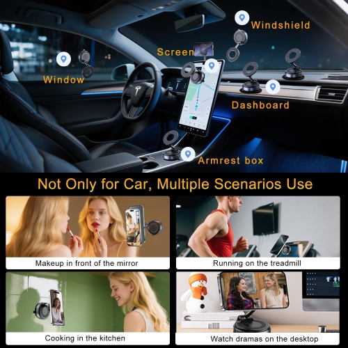 J 360ยฐ Adjustable Vacuum Magnetic Suction Car Phone Holder, Swivel Locking Vacuum Phone Mount, Suction Cup Magnetic Cell Phone Holder Compatible with