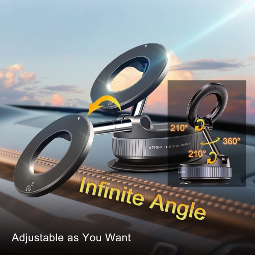 J 360ยฐ Adjustable Vacuum Magnetic Suction Car Phone Holder, Swivel Locking Vacuum Phone Mount, Suction Cup Magnetic Cell Phone Holder Compatible with
