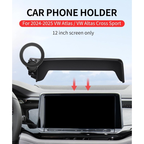 M Car Phone Holder for 2024 2025 VW Atlas/VW Altas Cross Sport Accessories 12-Inch Screen Fixed Clip, 360° Rotation Phone Mount Compatible with