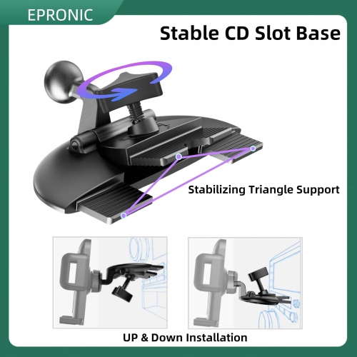 E Portable Car GPS Mount, 17.2mm Ball Adapter CD Slot for Phone Holder, Magnetic Mount, Compatible with 7-10.26 inch Monitors, Adjustable Telescopic