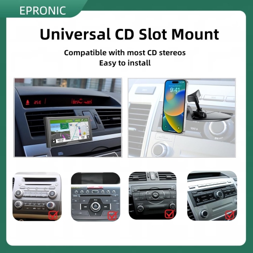 E Portable Car GPS Mount, 17.2mm Ball Adapter CD Slot for Phone Holder, Magnetic Mount, Compatible with 7-10.26 inch Monitors, Adjustable Telescopic