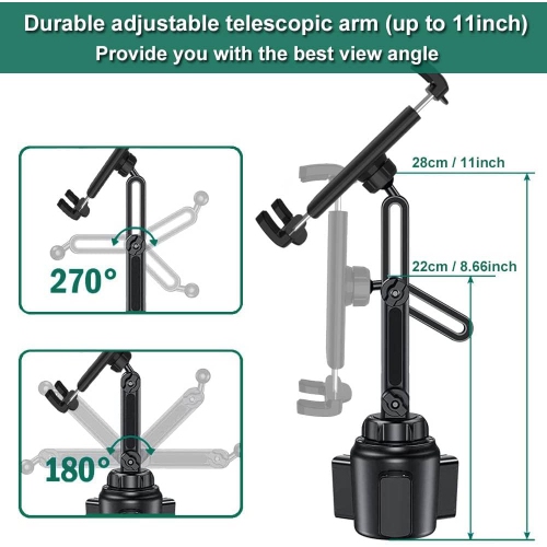 Car Cup Holder Tablet Mount for 4-13 iPad Tablet & Smartphone, C Adjustable Car Truck Cup Cradle, Tablet Holder for iPad Pro Air Mini, Galaxy Tab,