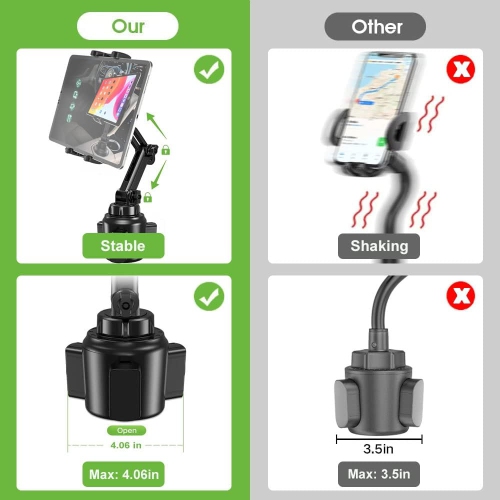 Car Cup Holder Tablet Mount for 4-13 iPad Tablet & Smartphone, C Adjustable Car Truck Cup Cradle, Tablet Holder for iPad Pro Air Mini, Galaxy Tab,