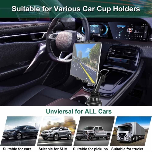 Car Cup Holder Tablet Mount for 4-13 iPad Tablet & Smartphone, C Adjustable Car Truck Cup Cradle, Tablet Holder for iPad Pro Air Mini, Galaxy Tab,