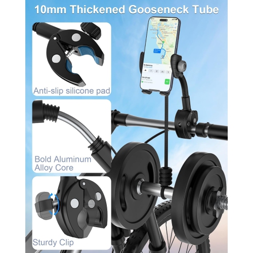 K Bike Phone Holder, Gooseneck Motorcycle Phone Mount, [Security Lock] Bicycle Handlebar Cell Phone Clamp for iPhone 15 14 13 12 Pro Max, Galaxy S23,