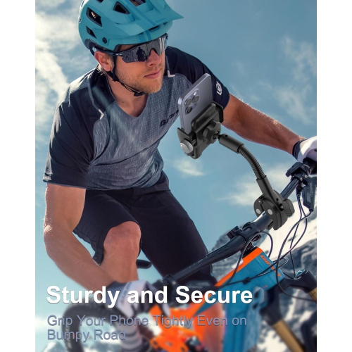 K Bike Phone Holder, Gooseneck Motorcycle Phone Mount, [Security Lock] Bicycle Handlebar Cell Phone Clamp for iPhone 15 14 13 12 Pro Max, Galaxy S23,