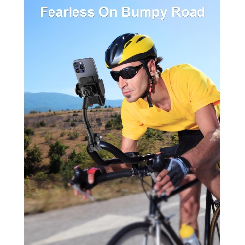 K Bike Phone Holder, Gooseneck Motorcycle Phone Mount, [Security Lock] Bicycle Handlebar Cell Phone Clamp for iPhone 15 14 13 12 Pro Max, Galaxy S23,