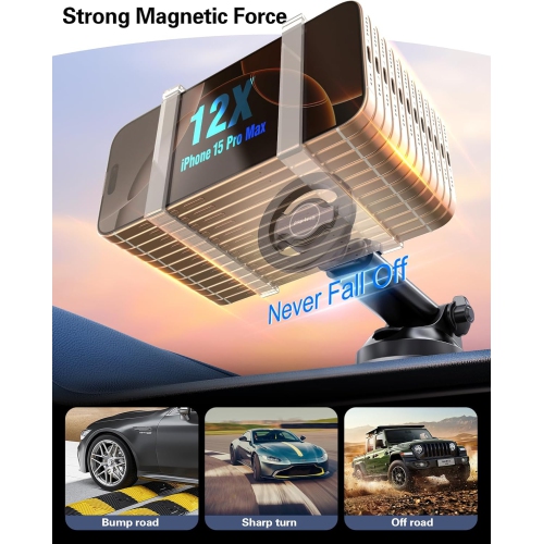 p for Magsafe Car Mount,Dashboard Windshield Ultra Magnetic Phone Holder for Car, Magnet Suction Cup Phone Mount for iPhone, Smartphones,All