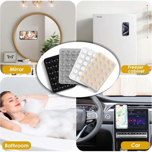4 Pack W Silicone Suction Phone Case Mount, Non-Slip Suction Cup Phone Mount, Sticky Grippy Silicone Hands-Free Mirror Shower Mobile Holder