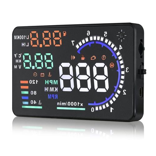 A 5.5 inches A8 OBD2 Windshield HUD Head Up Display with Display RPM MPH Speeding Warning Fuel Consumption Temperature
