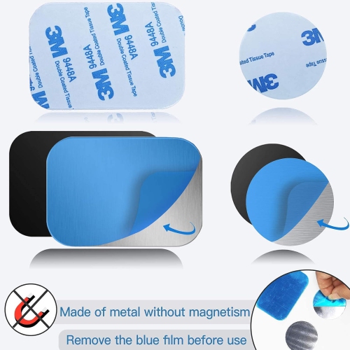 S Replacement Metal Plates Set 8 Pack for Magnetic Car Phone Holders, Wall, Air Vent Mounts, Cases, Magnets. Kit of 4 Silver Round and 4 Rectangular