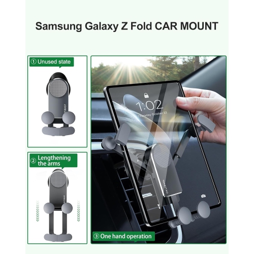 x Z Fold 5 Car Holder(2 Pack Hooks) Vent Fold 4 3 Car Holder Aluminum, Universal Gravity Car Mount for Samsung Galaxy Z Fold 5 4 3 2 Phone 15 14 Pro