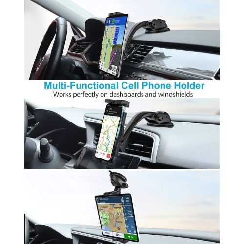 Car Dashboard Tablet Mount, w Car Dash Tablet & Phone Holder with Strong Sticky Gel Suction Cup for iPad Pro 9.7, 11, 12.9 / Air/Mini, iPhone, Galaxy