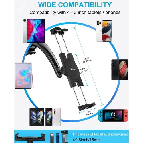 Car Dashboard Tablet Mount, w Car Dash Tablet & Phone Holder with Strong Sticky Gel Suction Cup for iPad Pro 9.7, 11, 12.9 / Air/Mini, iPhone, Galaxy