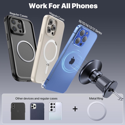 M for MagSafe Car Mount, Upgraded Dual-Metal Hook Clip Phone Holder Car, Ultra-Strong Magnetic Quick Installation, for iPhone 16 Pro Plus Max 15 14