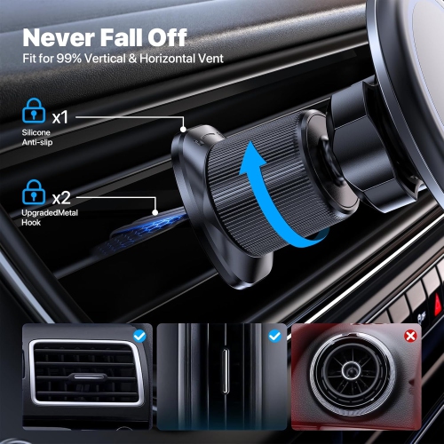 M for MagSafe Car Mount, Upgraded Dual-Metal Hook Clip Phone Holder Car, Ultra-Strong Magnetic Quick Installation, for iPhone 16 Pro Plus Max 15 14