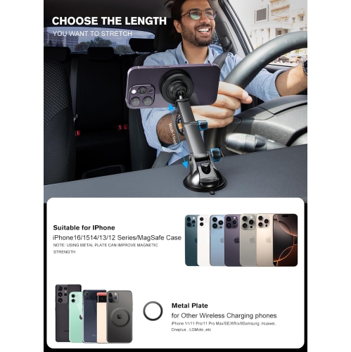 Magnetic Wireless Car Charger Fast Charging for Magsafe Car Mount iPhone15,14, 13, 12, Pro, Pro Max, Mini,3-in-1 Vent/Dashboard/Windshield