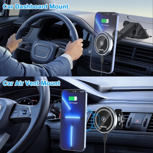 Magnetic Wireless Car Charger Fast Charging for Magsafe Car Mount iPhone15,14, 13, 12, Pro, Pro Max, Mini,3-in-1 Vent/Dashboard/Windshield