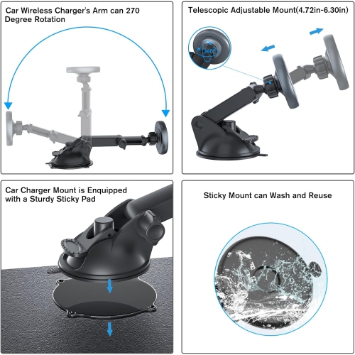 Magnetic Wireless Car Charger Fast Charging for Magsafe Car Mount iPhone15,14, 13, 12, Pro, Pro Max, Mini,3-in-1 Vent/Dashboard/Windshield
