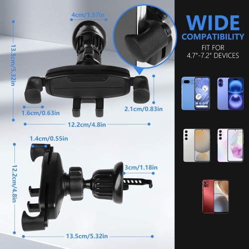 K Car Phone Holder, Cell Phone Mount for Car Gravity Air Vent Clip Hook One Hand Operation Adjustable Automobile Holder Cradle for Almost Phone